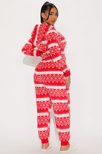 Santa's Favorite Plush PJ Jumpsuit Onesie - Red/combo