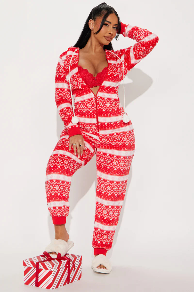 Santa's Favorite Plush PJ Jumpsuit Onesie - Red/combo