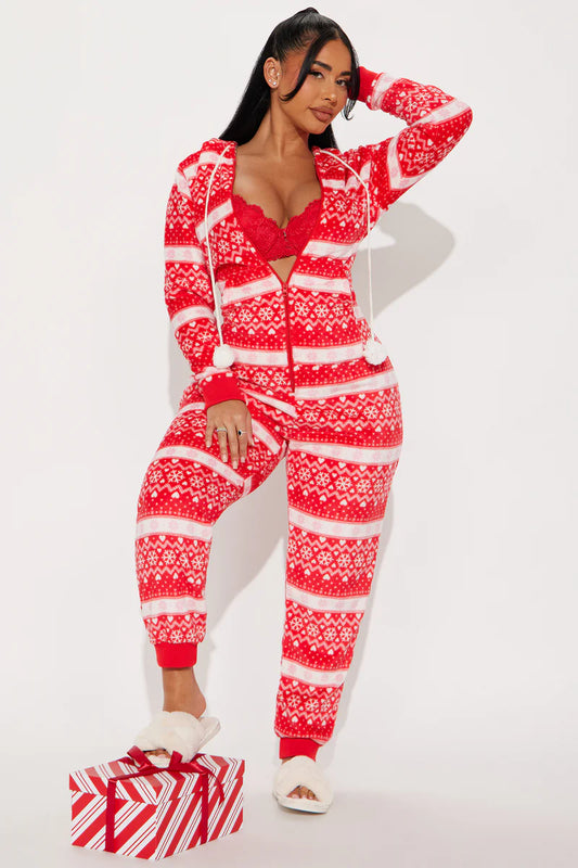 Santa's Favorite Plush PJ Jumpsuit Onesie - Red/combo