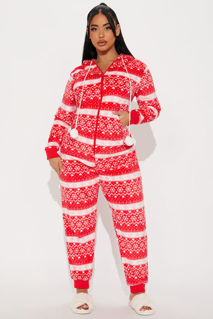 Santa's Favorite Plush PJ Jumpsuit Onesie - Red/combo