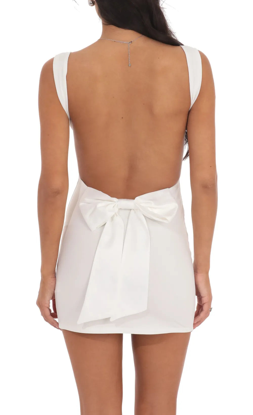 Open Back Satin Bow Dress in White