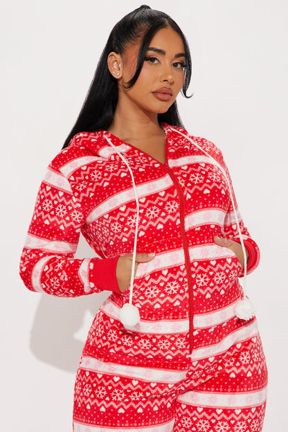 Santa's Favorite Plush PJ Jumpsuit Onesie - Red/combo